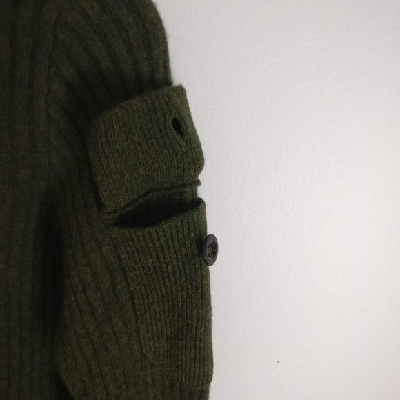 Army Green 100% Merino Wool Military Cargo Turtleneck Sweater, Forest Green, M - Picture 4 of 6